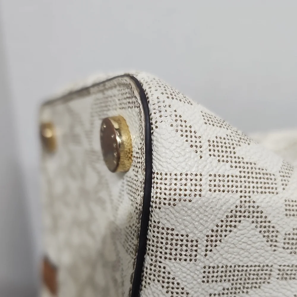 Michael Kors Logo Monogram Jet Set Beige and Brown Tote Bag Classic Style - Picture 7 of 16